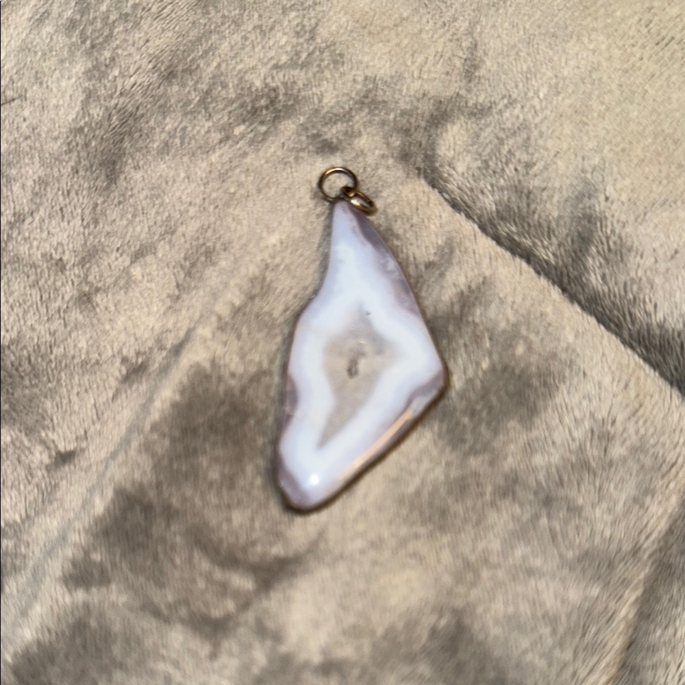 Blue Agate Sterling Silver Slice Necklace with Crystalline Center